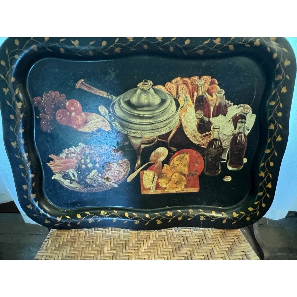 Vintage Coca Cola Black Metal Serving Tray Buffet With Fruit Appetizers 18